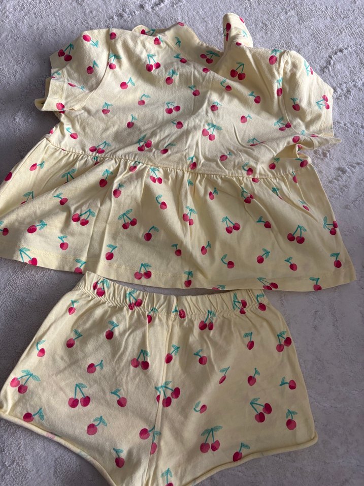 Sarı Kiraz Desenli Kısa Kollu çocuk pijama - Görsel 4