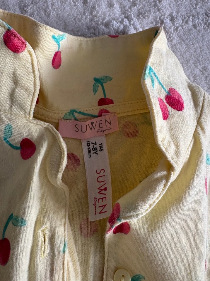 Sarı Kiraz Desenli Kısa Kollu çocuk pijama - Görsel 3