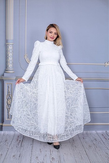 38 Beden Tesettür abiye #nikah#nişan#beyaz#Elbise