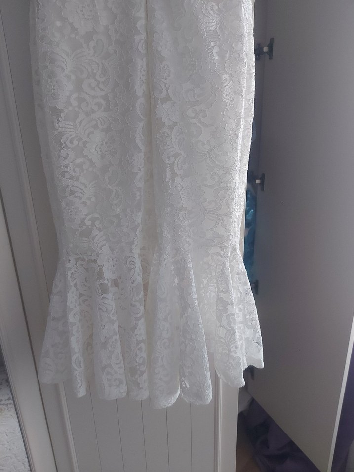 Klasik Beyaz Dantel Balık nikah elbisesi - Görsel 3