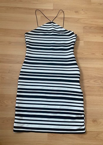 Çizgili Askılı Mini Elbise