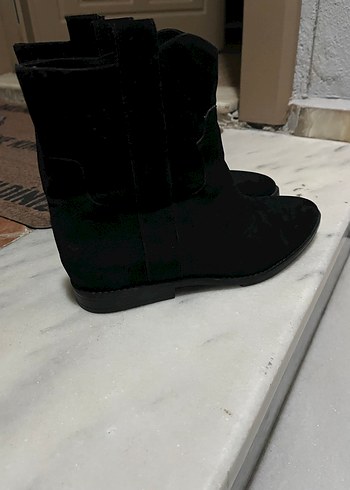 Siyah Süet Kadın Dolgu Topuk kovboy Bot