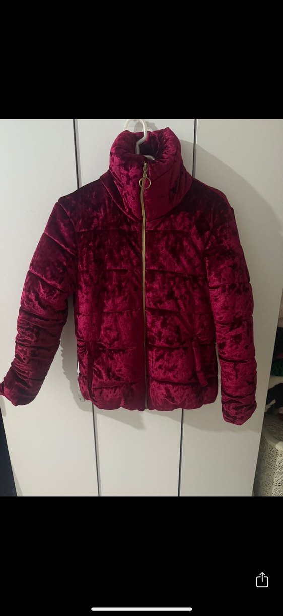 Bordo Kadın Midi Kışlık Fermuarlı Ceket - Görsel 4