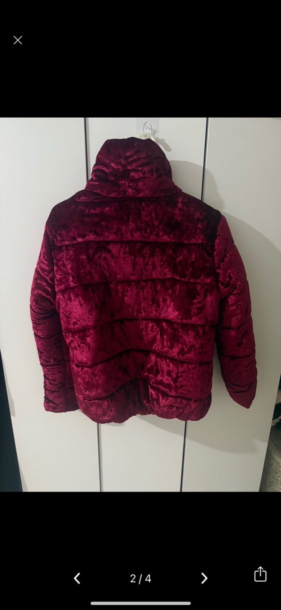 Bordo Kadın Midi Kışlık Fermuarlı Ceket - Görsel 3