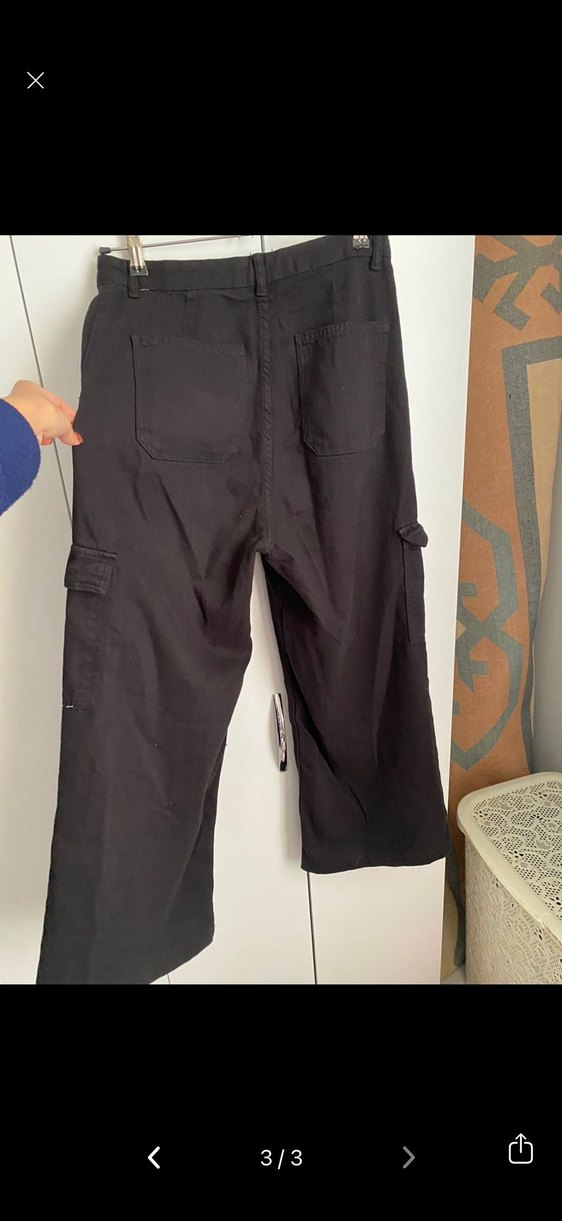 Siyah Kemerli Bol Kesim  Kot Pantolon - Görsel 3