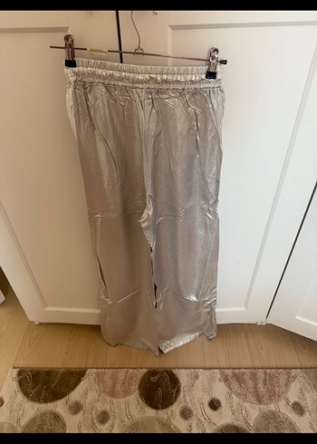 Gri Metalik Kadın Salaş Pantolon - Görsel 5