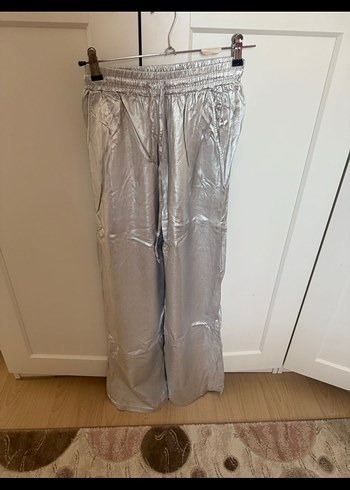 Gri Metalik Kadın Salaş Pantolon - Görsel 2