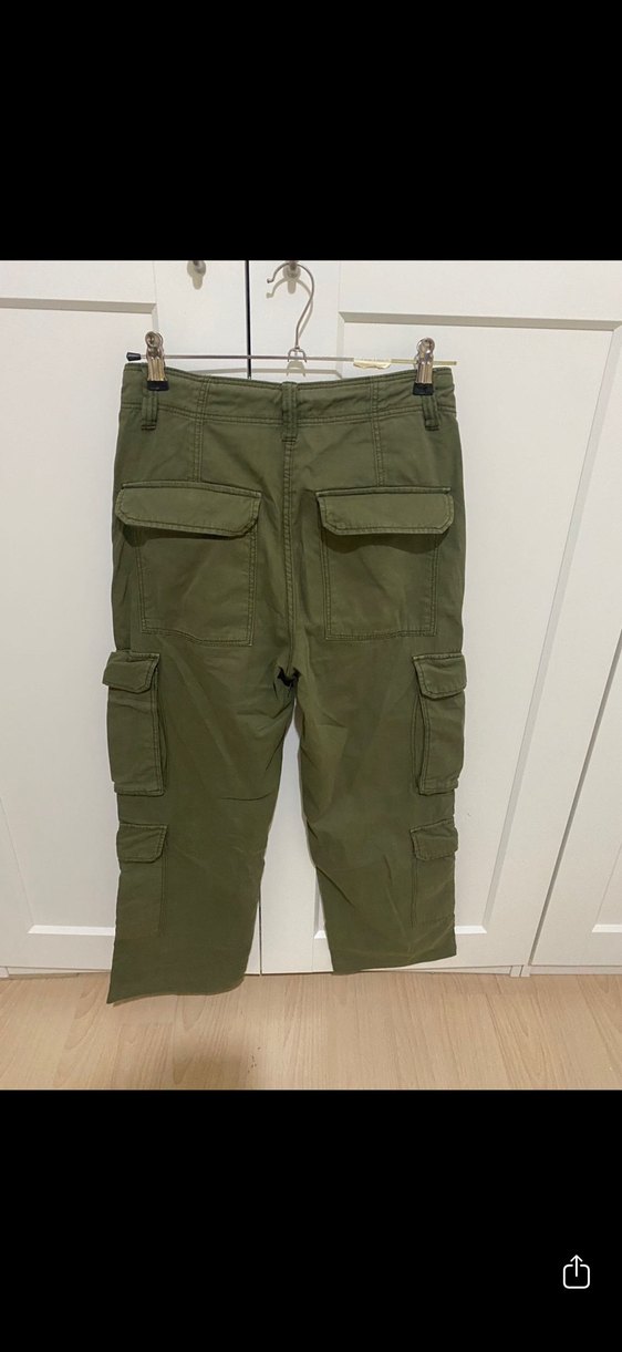 Kemerli Haki Kamuflaj Kadın Kumaş Pantolon - Görsel 3