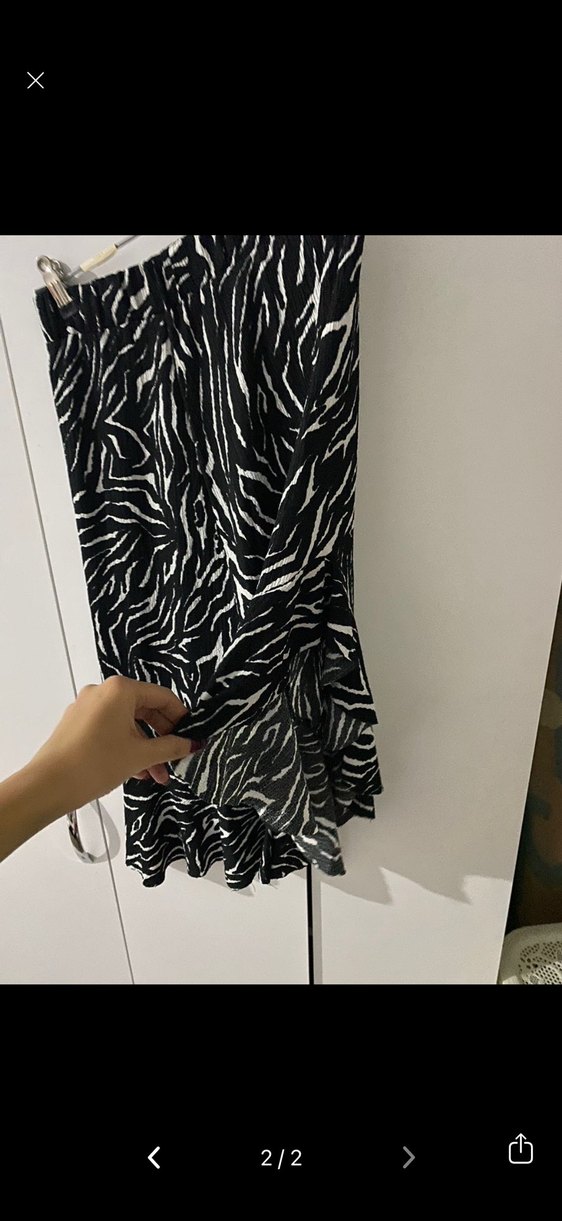 Zebra Desenli Pilili Uzun Midi Etek - Görsel 2