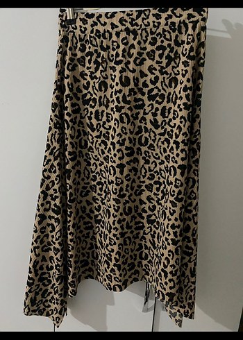 Kahverengi Leopar Desenli Midi Triko Etek - Görsel 2