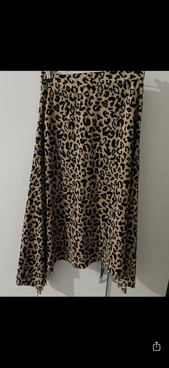 Kahverengi Leopar Desenli Midi Triko Etek - Görsel 2
