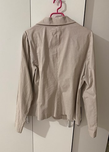 Bej Düğmeli Kadın Keten Blazer Ceket - Görsel 4