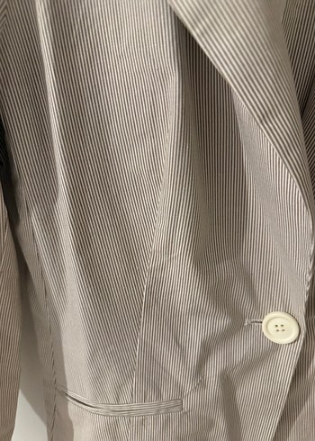 Bej Düğmeli Kadın Keten Blazer Ceket - Görsel 2