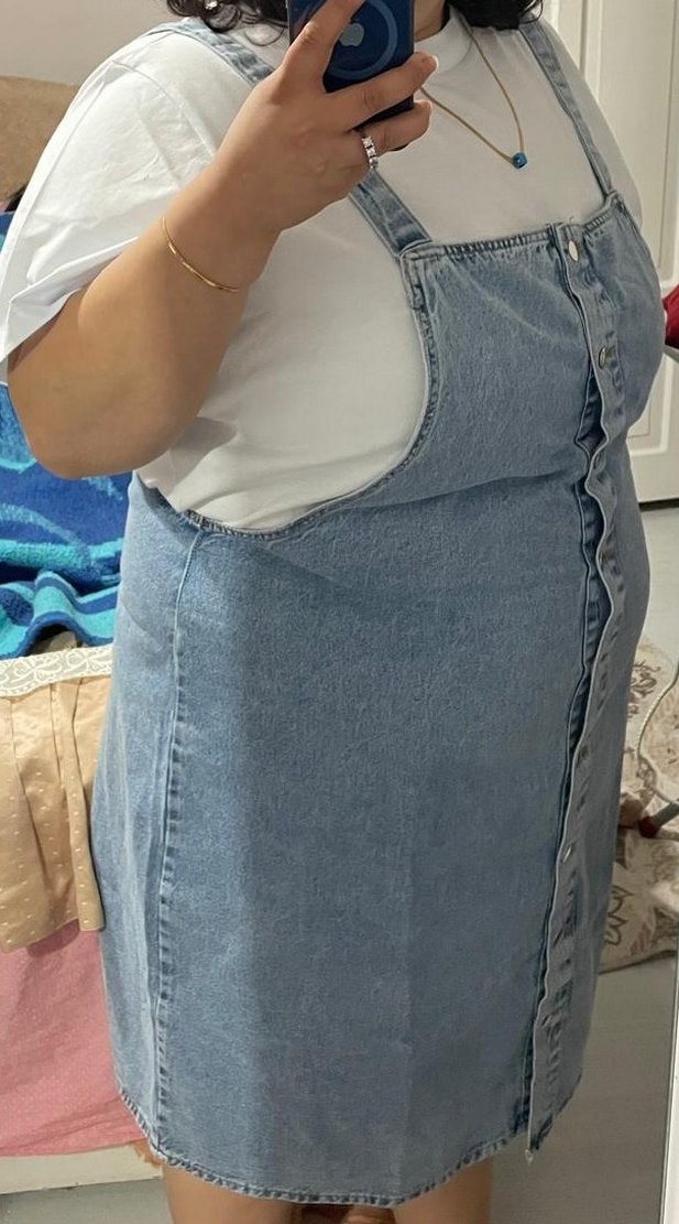 Düğmeli Mavi Midi Kot Etek - Görsel 2