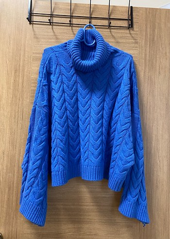 Mavi Örgü Boğazlı Kadın Kazak - Görsel 6