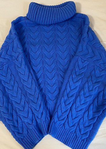 Mavi Örgü Boğazlı Kadın Kazak - Görsel 5