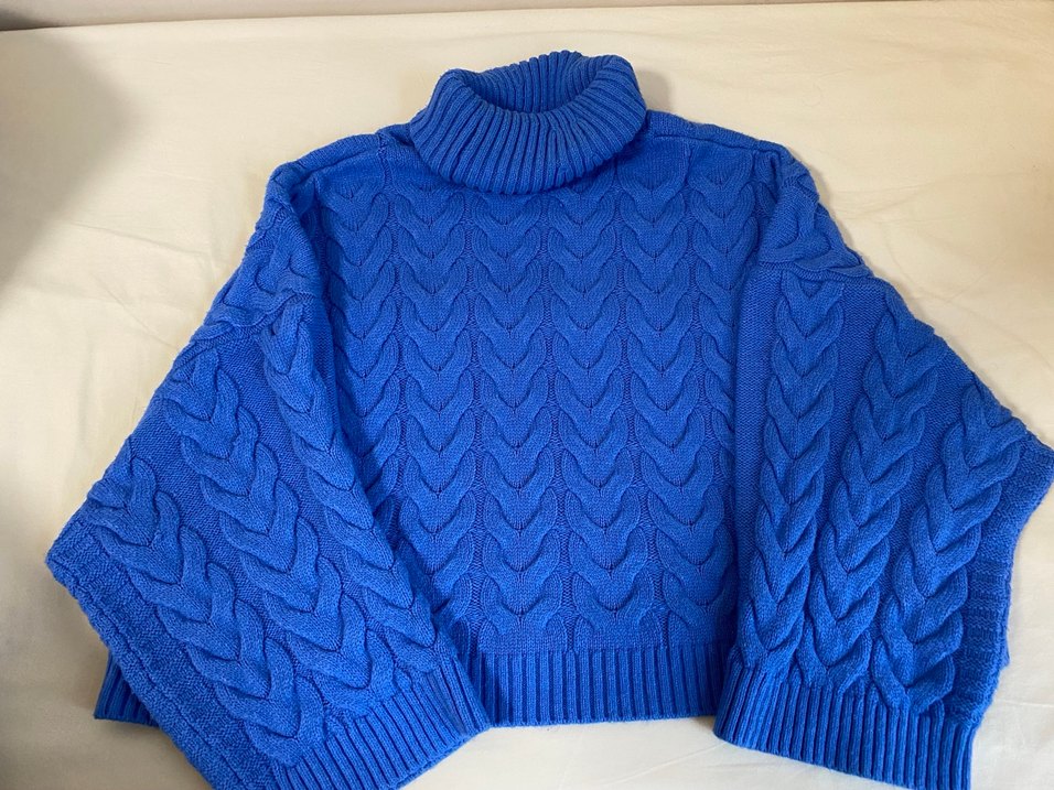 Mavi Örgü Boğazlı Kadın Kazak - Görsel 2