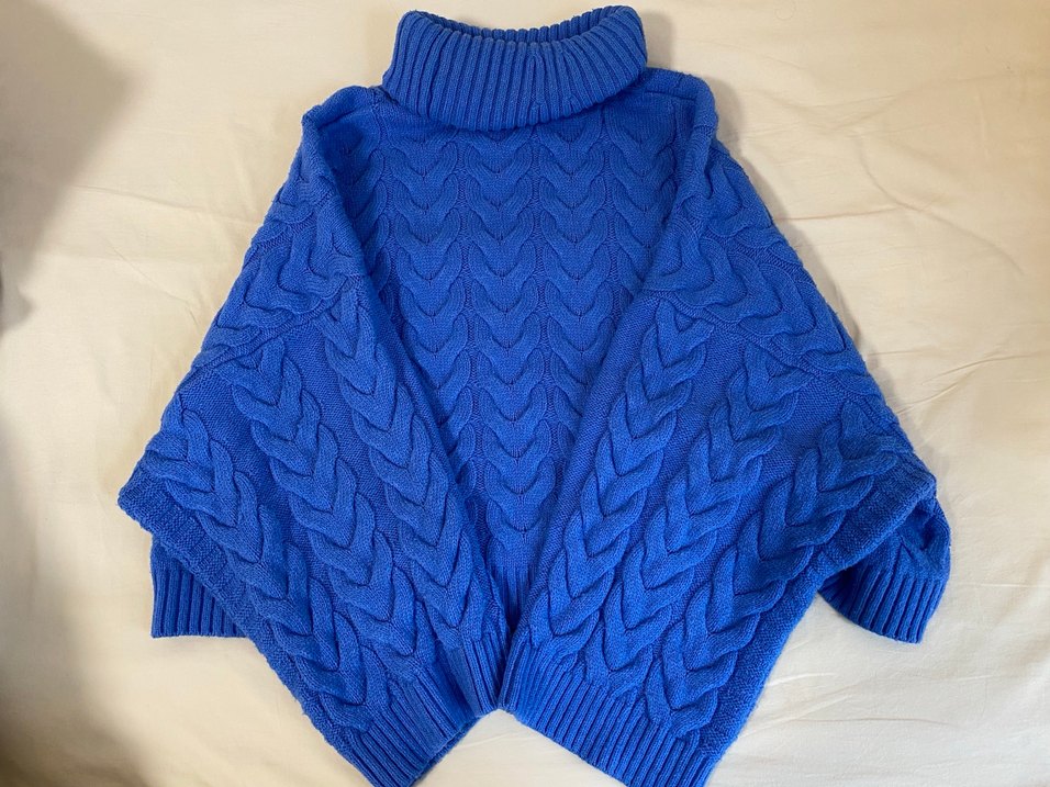 Mavi Örgü Boğazlı Kadın Kazak - Görsel 5