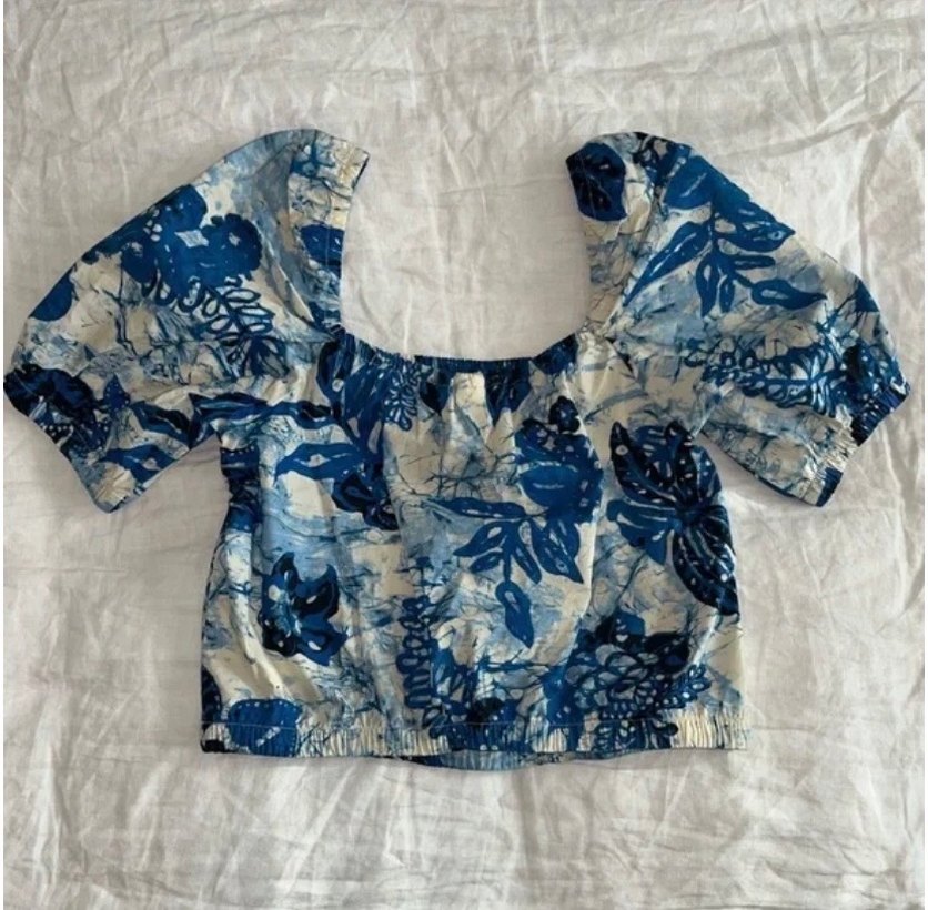 Mavi Ve Beyaz Kare Yakalı Kısa Üst - Görsel 2