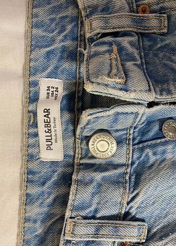 Düğmeli Mavi Kadın Denim Pantolon - Görsel 7