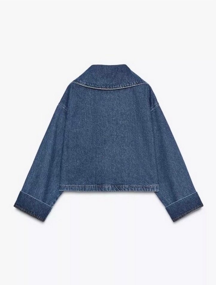 Kadın Mavi Denim Ceket Uzun Kollu Zara - Görsel 2