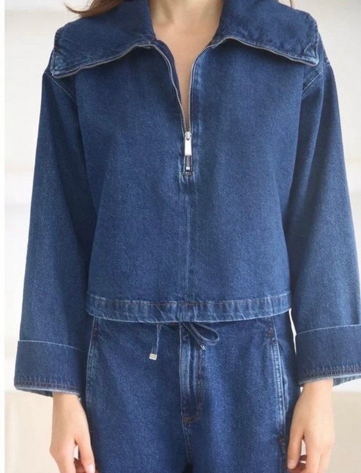 Kadın Mavi Denim Ceket Uzun Kollu Zara - Görsel 3