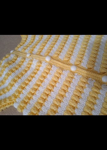 Kız Çocuk Sarı Kısa Kollu Örgü Hırka - Görsel 3