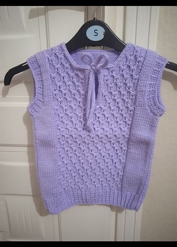 Kız Çocuk Mor V Yaka Örgü Süveter - Görsel 5