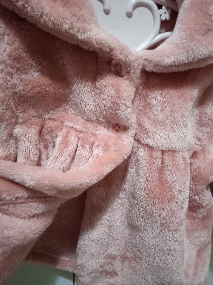 Kız Çocuk Pembe Peluş Kürklü Ceket - Görsel 3
