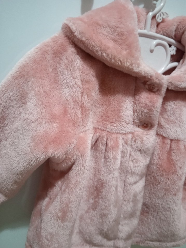 Kız Çocuk Pembe Peluş Kürklü Ceket - Görsel 4