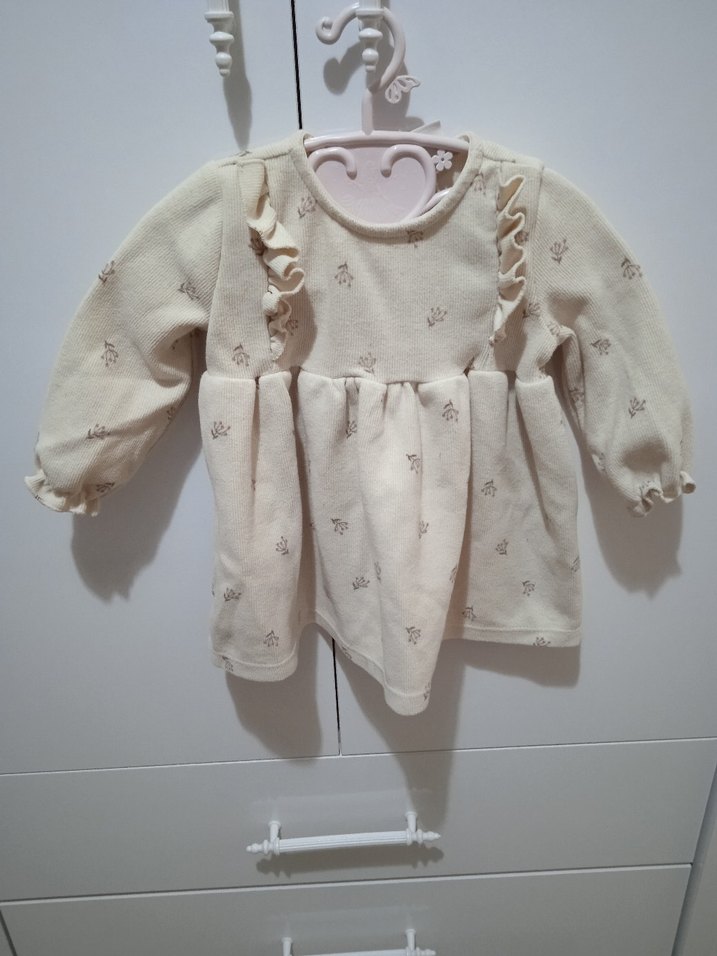 Kız Çocuk Beyaz Nakışlı Uzun Kollu Elbise - Görsel 2