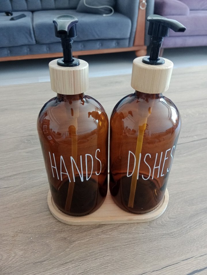 Bambu Standlı Kırmızı Sıvı Sabunluk Seti - Görsel 3