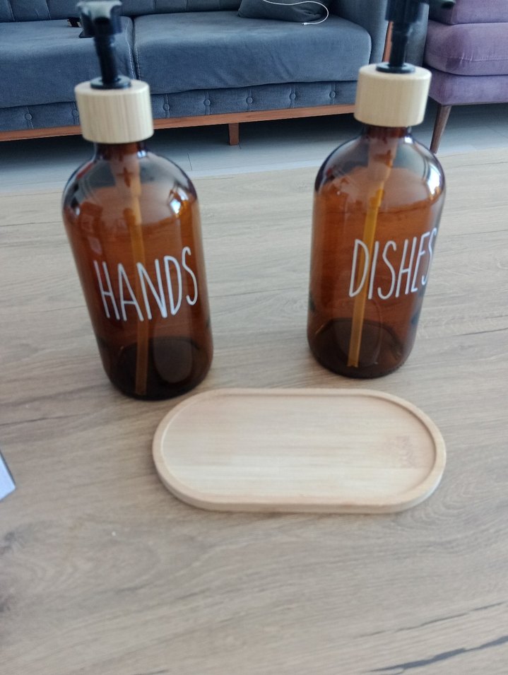 Bambu Standlı Kırmızı Sıvı Sabunluk Seti - Görsel 4