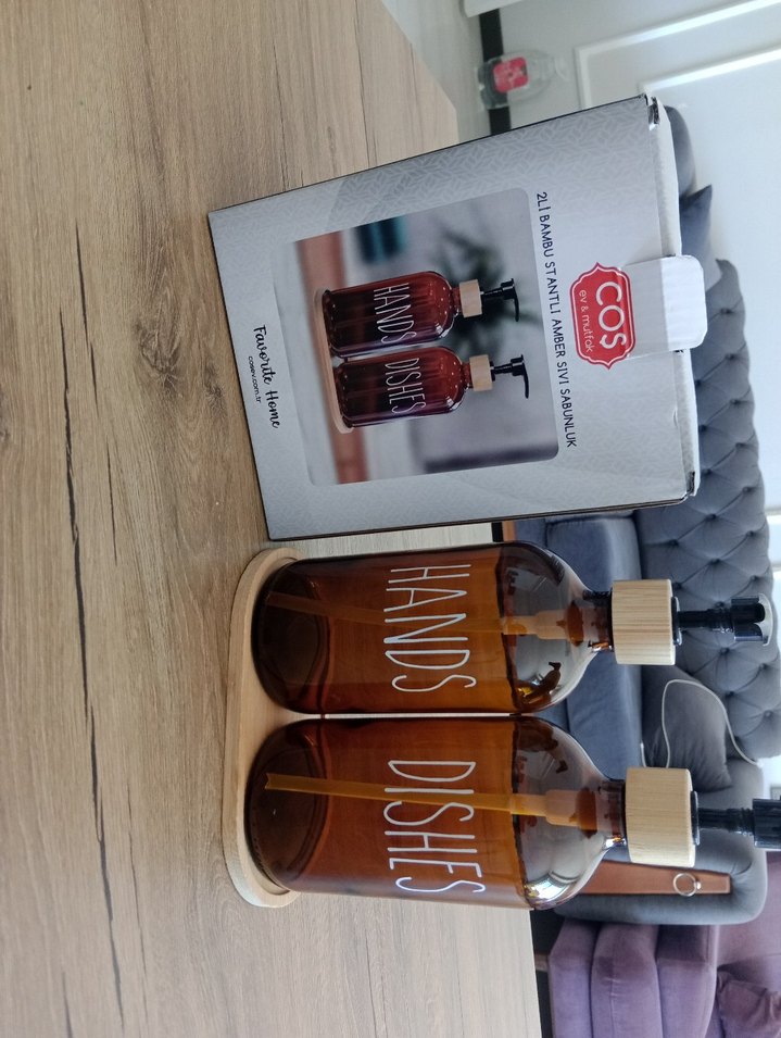 Bambu Standlı Kırmızı Sıvı Sabunluk Seti - Görsel 2