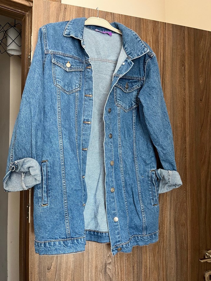 Düğmeli Mavi Kadın Midi Kot Ceket - Görsel 2