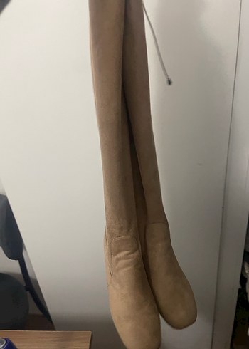 Bej Süet Dizüstü Topuklu Kadın Çizme - Görsel 4
