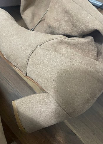 Bej Süet Dizüstü Topuklu Kadın Çizme - Görsel 6