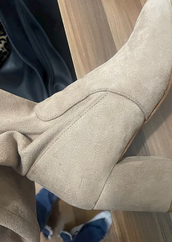 Bej Süet Dizüstü Topuklu Kadın Çizme - Görsel 7