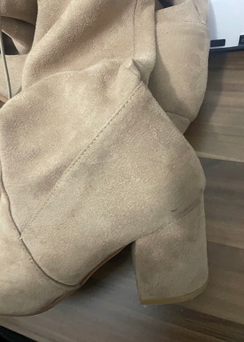 Bej Süet Dizüstü Topuklu Kadın Çizme - Görsel 8