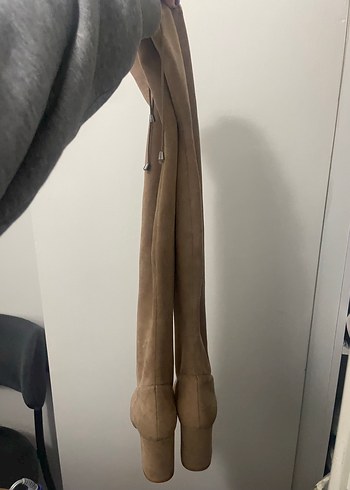 Bej Süet Dizüstü Topuklu Kadın Çizme - Görsel 2