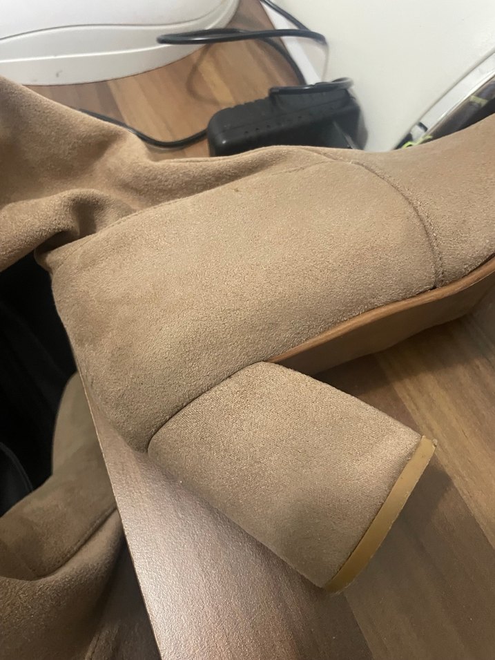 Bej Süet Dizüstü Topuklu Kadın Çizme - Görsel 5