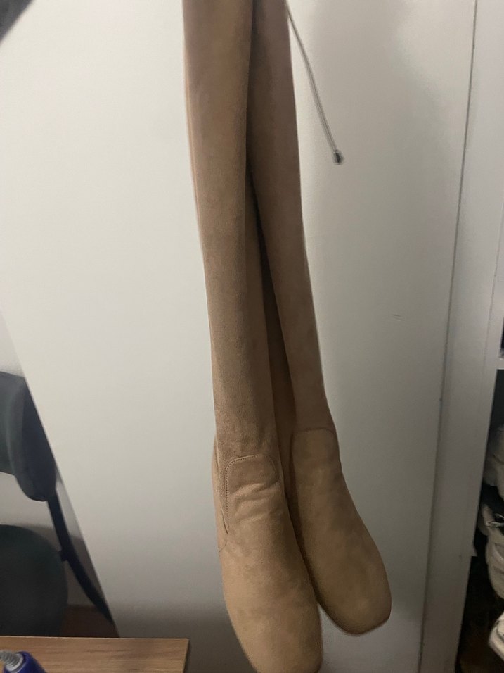 Bej Süet Dizüstü Topuklu Kadın Çizme - Görsel 4