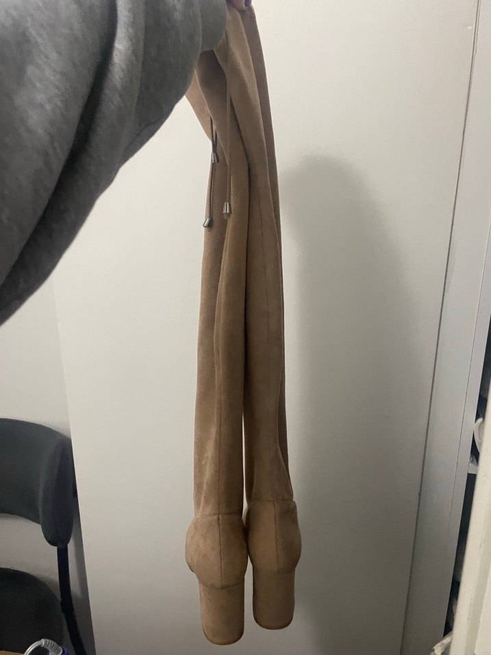 Bej Süet Dizüstü Topuklu Kadın Çizme - Görsel 2