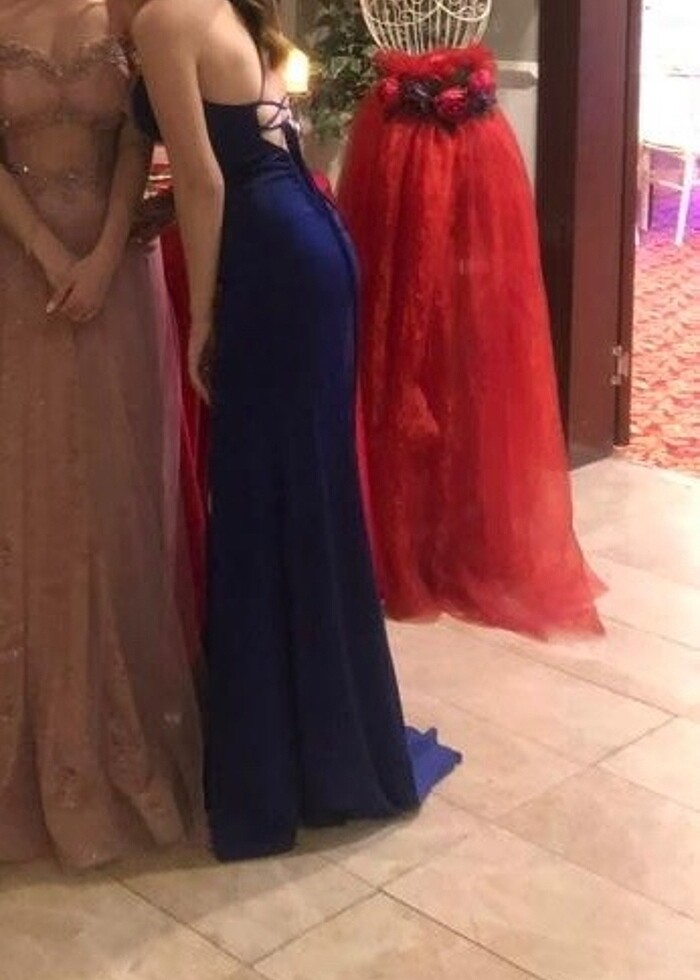 Mavi uzun elbise abiye - Görsel 2