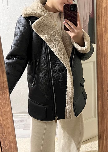 Stradivarius deri kürklü biker ceket - Görsel 4