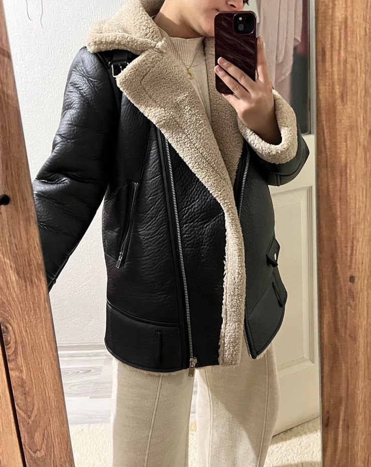 Stradivarius deri kürklü biker ceket - Görsel 4