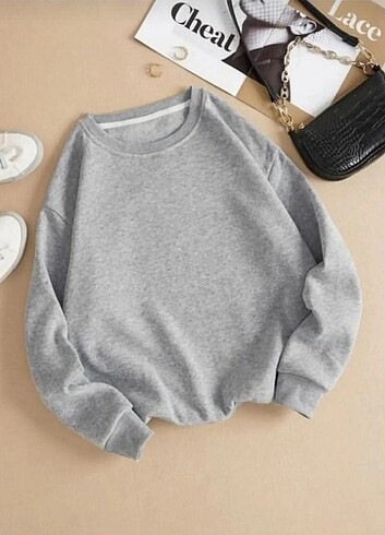 Unisex Gri Basic Şık Oversize Sweatshirt 
