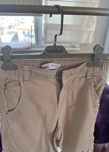 s Beden ten rengi Renk Bershka Bej Kemerli Kadın Kumaş Pantolon