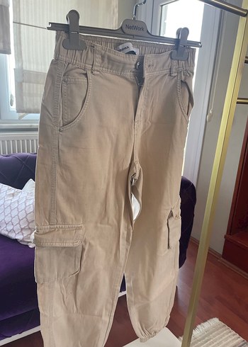 s Beden Bershka Bej Kemerli Kadın Kumaş Pantolon