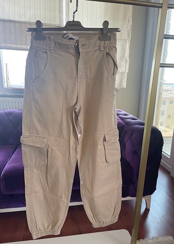 Bershka Bej Kemerli Kadın Kumaş Pantolon
